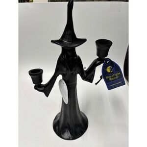 Moonlight Manor Black Cast Iron Witch Taper Candle Holder Halloween Decor 14.5in